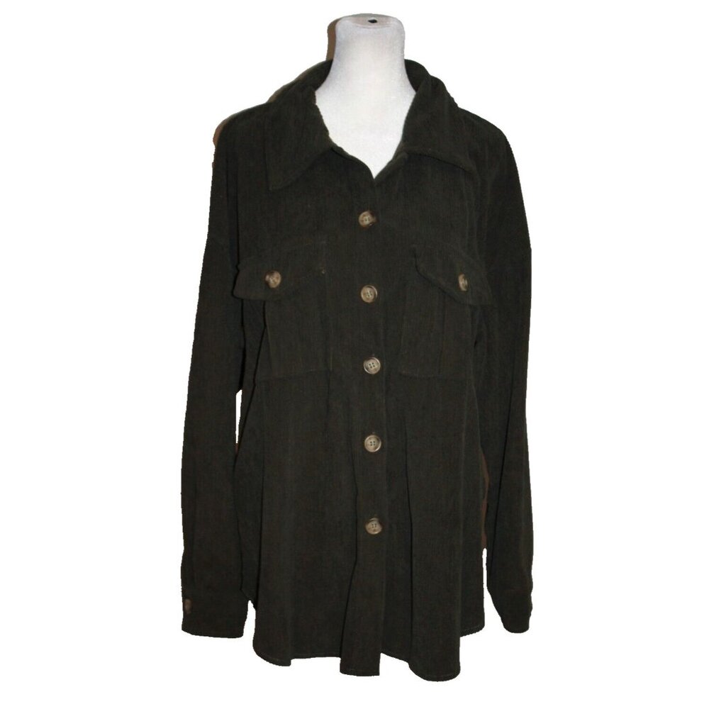 Beyove Corduroy Shacket Shirt Jacket Women's Size Large L Dark Green NWOT